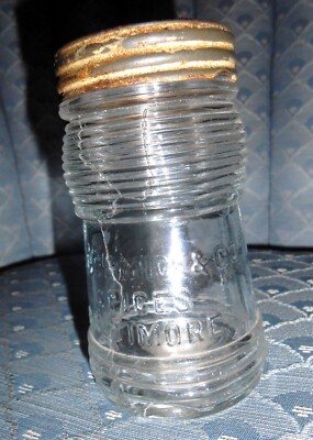 Antique Embossed McCormick & Co. Spices Baltimore Glass Jar with Shaker Top