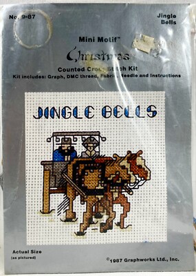1987 Graphworks Jingle Bells 987 Counted Cross Stitch Mini Kit Vintg AS IS 14594