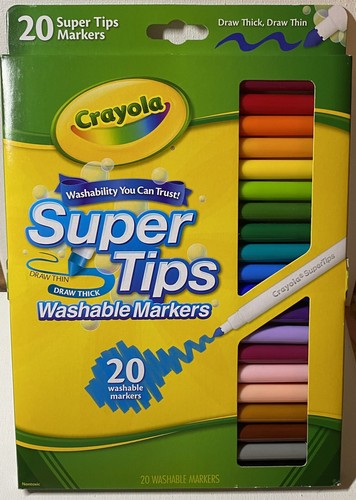 Crayola Super Tips Washable Markers, 20 Count Colors Art Craft - Draw Thick-Thin