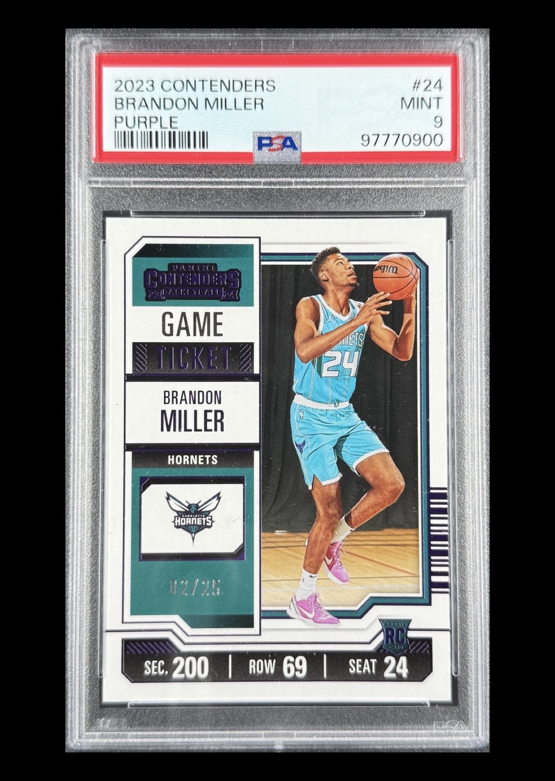 Brandon Miller ROOKIE RC #/25 🔥 2023 CONTENDERS PSA 9 SSP HORNETS STAR FWD