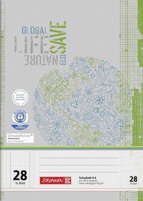 Brunnen 104412801 Squared Paper Notebook Recycled A4 16 Sheets Line Style 28 wit