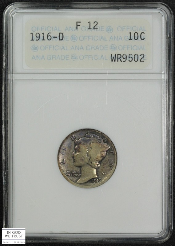 1916 D Mercury Silver Dime 10C Old ANA Soap Box
