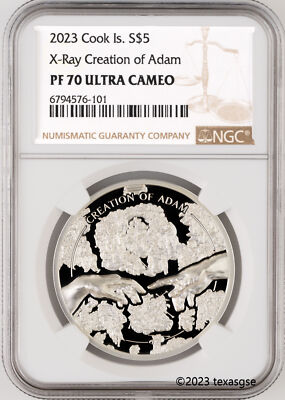 2023 Cook Islands $5 X-Ray Creation of Adam 1 oz UHR Proof Coin - NGC PF70UC