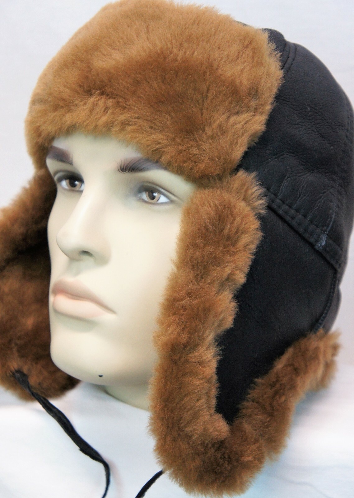 Real Sheepskin Shearling Leather Winter Trapper Ushanka Hunting Fur Hat M-3XL