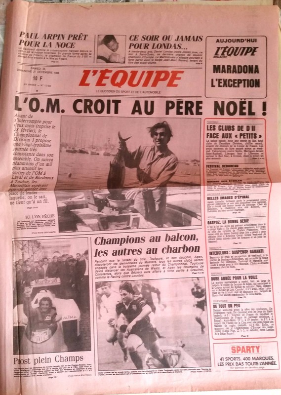 L'Equipe Journal 20-21/12/1986; Paul Arpin/ Londas/ Maradona/ Debureau/ Gaspoz