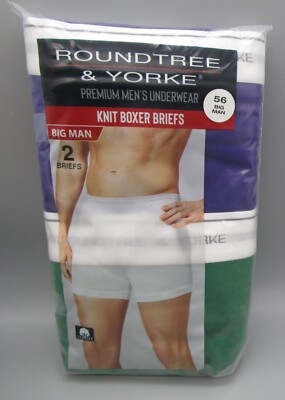 ROUNDTREE & YORKE~56~Men's Big Man 2 Pair 100% Cotton Ribbed Knit Boxer Briefs