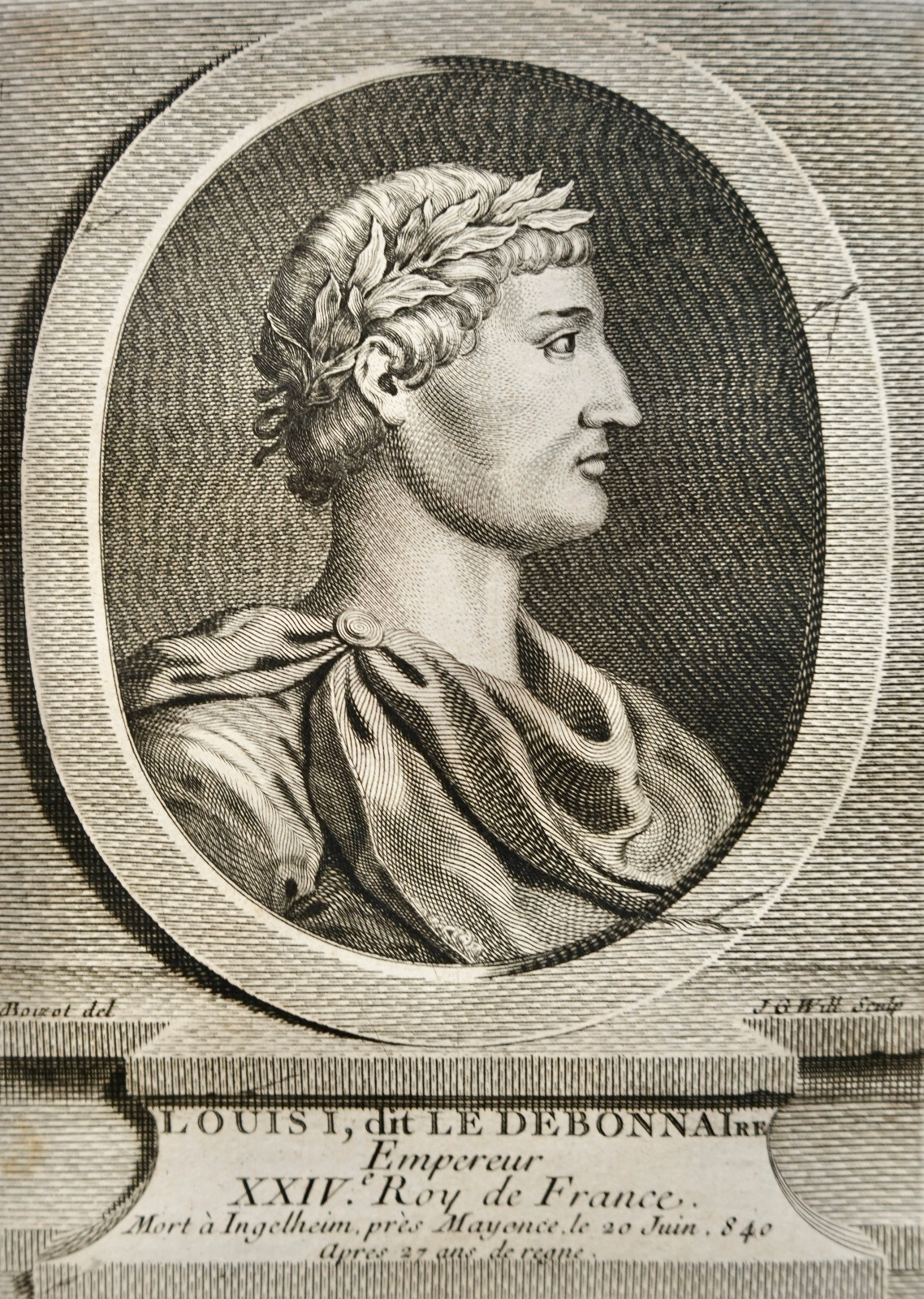 LOUIS Ier DIT LE DEBONNAIRE 24e ROI DE FRANCE(778-840) PORTRAIT GRAVURE DE 1770