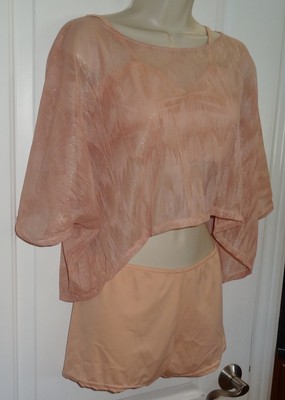 Dance Costume Reverence Peach Blush Sheer HiLow Top Bra Shorts Sz Medium SL