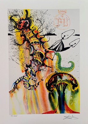 Salvador Dali CATERPILLAR Signed Numbered Giclee 17" x 12" Alice in Wonderland