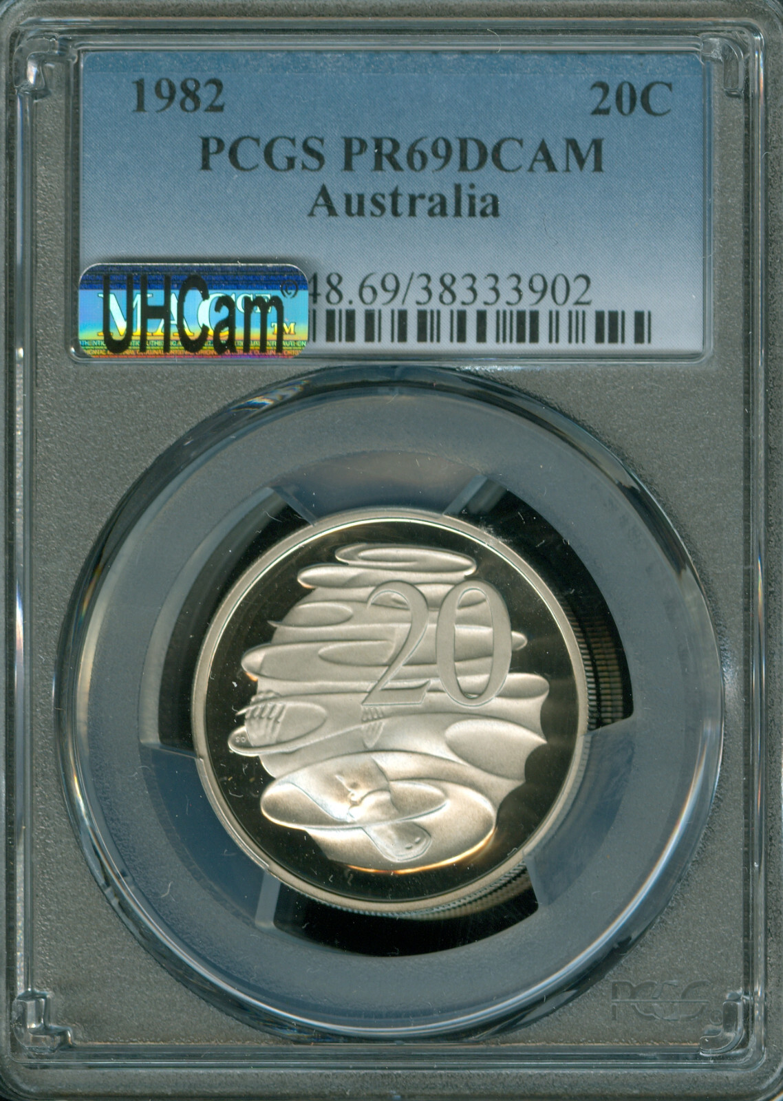 1982 AUSTRALIA 20 CENTS PCGS PF69 DCAM MAC ULTRA HEAVY CAMEO & SPOTLESS  .