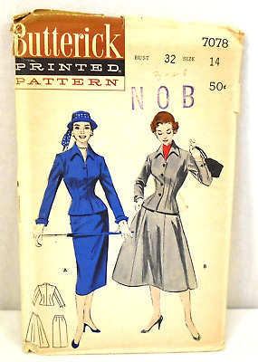 Vintage Butterick Pattern 1950s Fitted Suit Slim or 6-gore Skirt 32'' Bust Uncut