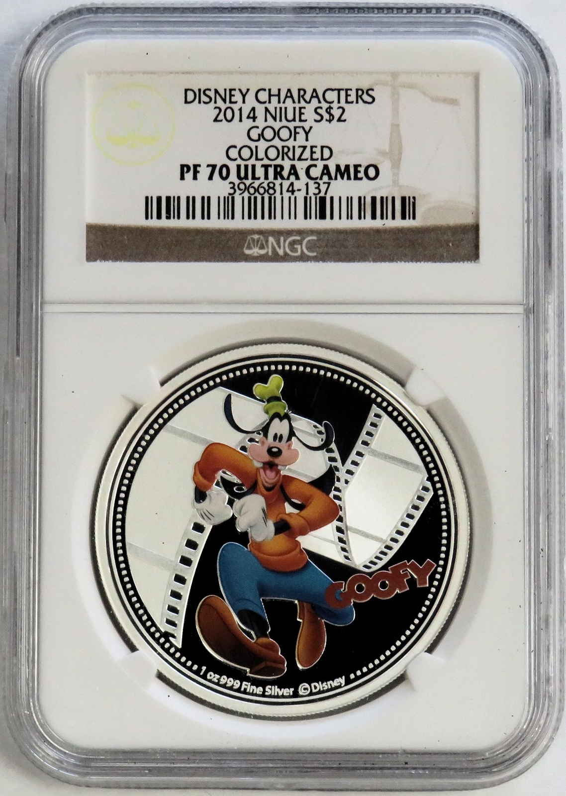 2014 SILVER NIUE $2 GOOFY DISNEY CHARACTERS COLORIZED PROOF
