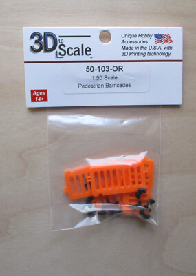 1:50 Pedestrian Barricades 4 pack Orange Plastic 3D to Scale Layout Diorama