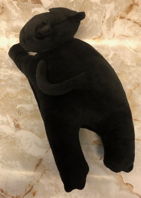 Daiso Black Kitty Cat Hug Pillow Plush 15" Squishy Laying Stuffed Animal