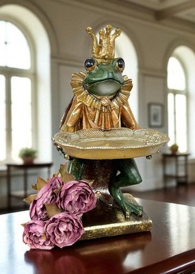 Clayre & Eef Frosch Froschkönig Krone Tablett Gold Halskrause Tierfigur 28cm NEU