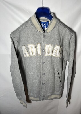Adidas College Bomber Jacket Gray Men Size Small