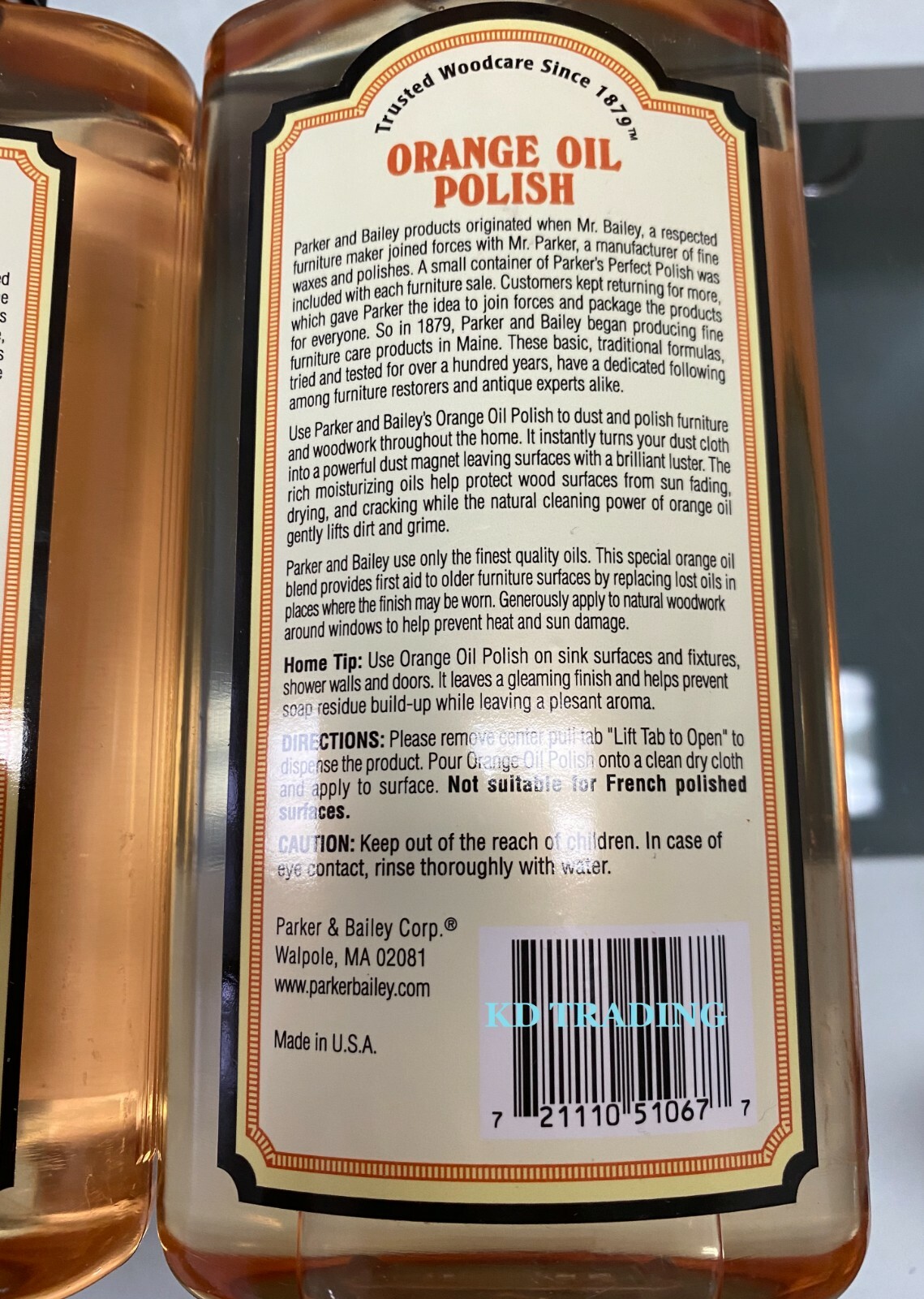 (2-Pack) PARKER & BAILEY ORANGE OIL POLISH Furnitures Woods CONDITIONER CLEANER 