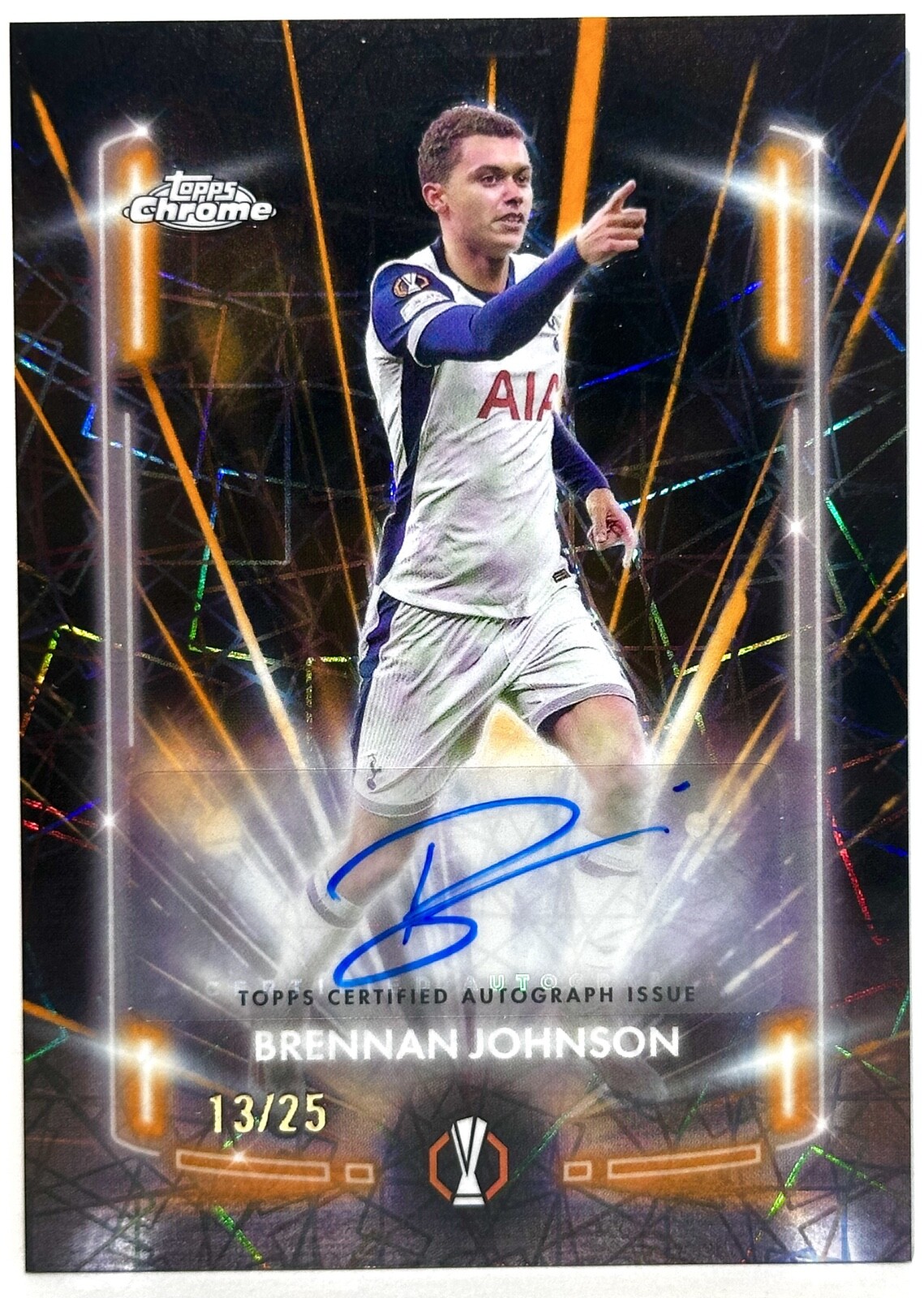 BRENNAN JOHNSON #/25 AUTO ORANGE LAZER 2024-25 Topps UEFA