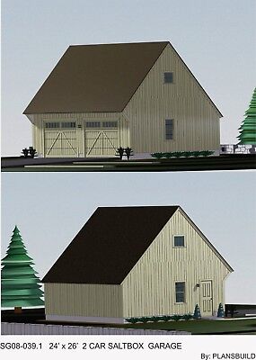 Garage Plans Blueprints 26 Ft X 24ft Salt Box Ebay