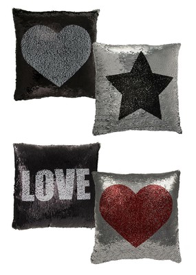 Pailletten-Kissen Herz Stern Wendepailletten Farbwechsel Dekokissen mit Füllung