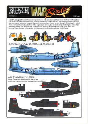 Kits World Decals 1/72 DOUGLAS A-26 INVADER For Pete's Sake & Lady Liberty