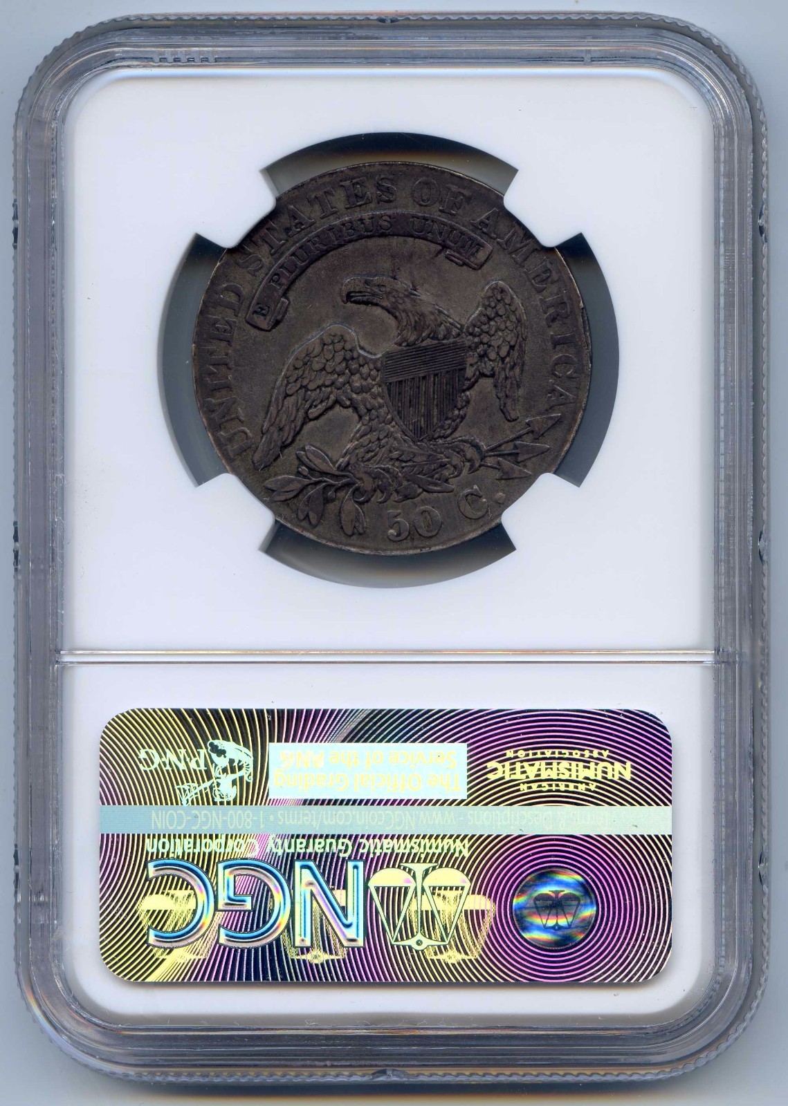 1831 50C Capped Bust Silver Half Dollar. NGC Graded AU - Edge Damage. Lot #2526