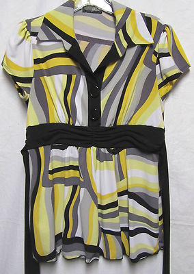J.T.B. Medium  8 Bust 38 top shirt blouse Black Multi color 'liquid fabric'