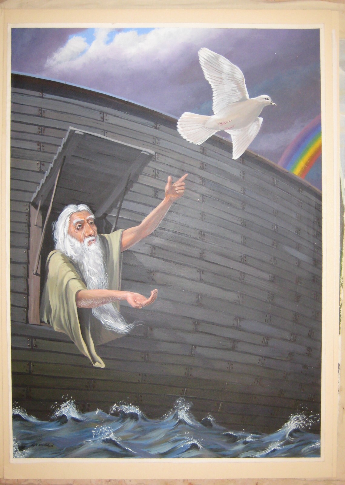 Debbie Kingston Baker Noah's Ark 水彩　絵画 Debbie Kingston Baker Noah's Ark Signed Large White Frame