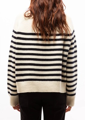 Pre-owned Nili Lotan Gideon Sweater In Ivory/dark Navy Stripe - Size M In White