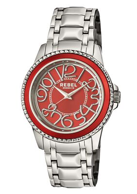 Pre-owned Rebel Unisex Rb107-4054 Williamsburg(steel) Red Dial Stainless Steel Wristwatch