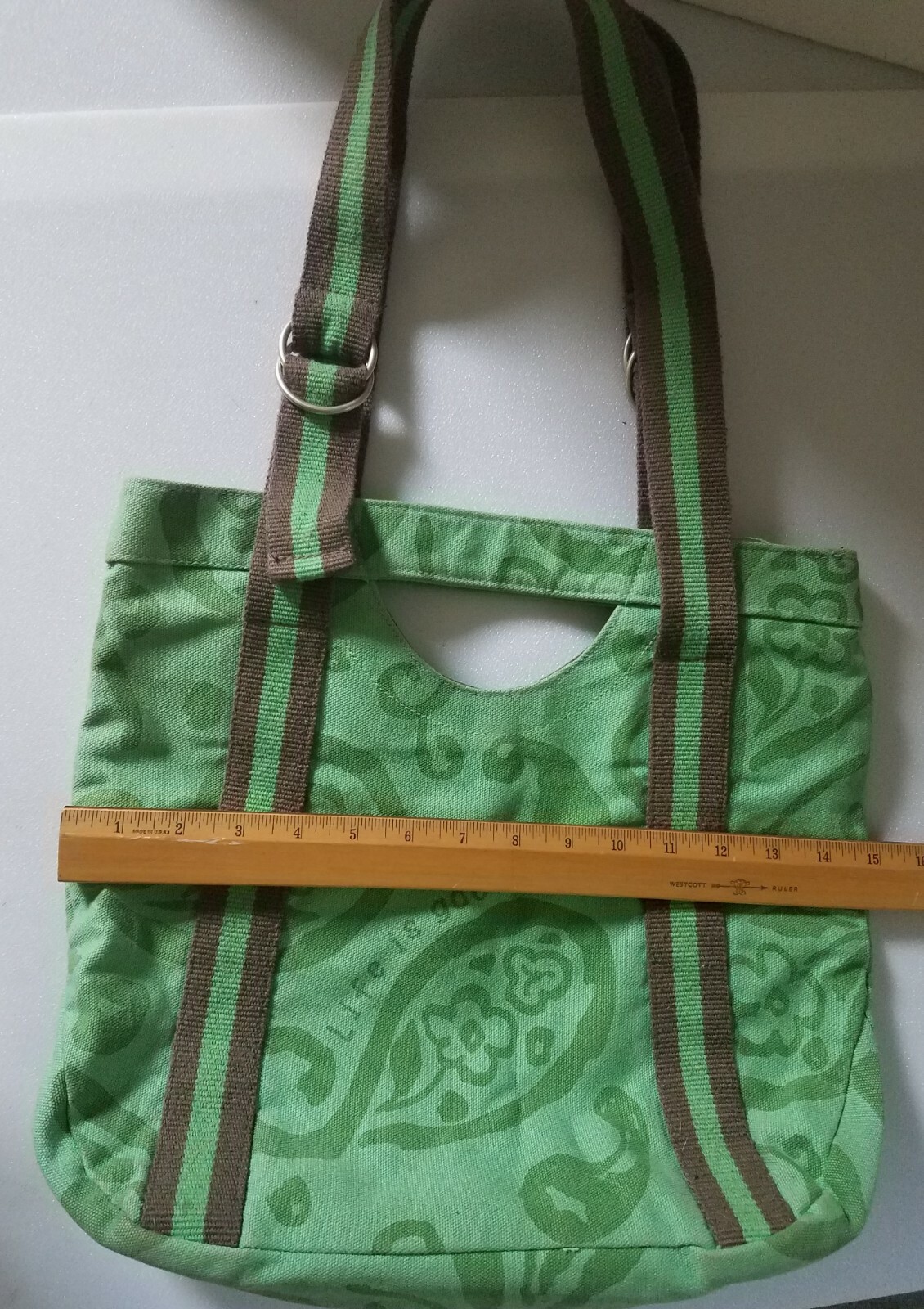 LIFE IS GOOD Purse Tote Shopping Bag Book Beach ~  Green Flower Canvas Straps