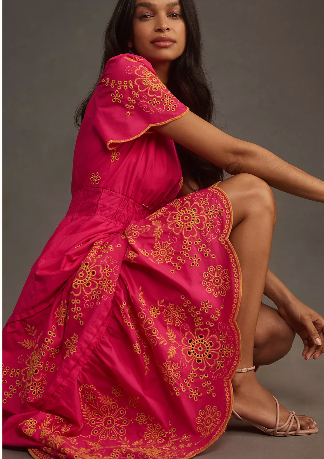 Pre-owned Anthropologie The Somerset Maxi Dress: Eyelet Edition In Pink
