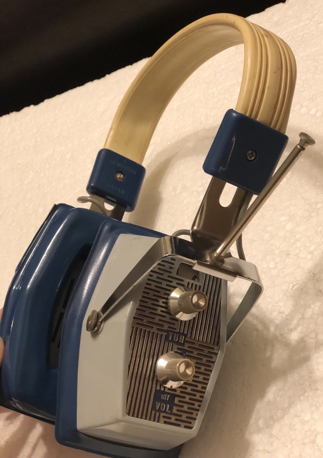 Vtg Solid State Transistor Radio Headphones Headset Alaron Japan Display