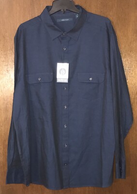 Perry Ellis Mens New $90 UNTUCKED Long Sleev Button Shirt Big 2X 2XB Blue NWT
