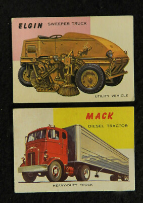 (2) 1954 TOPPS WORLD of WHEELS MACK TRUCK ELGIN SWEEPER CARD LOT