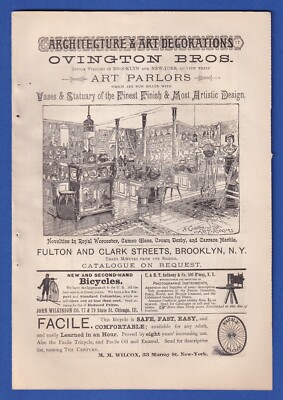 Historic 1887 ad for Ovington Bros. store at Fulton & Clark Street, Brooklyn, NY