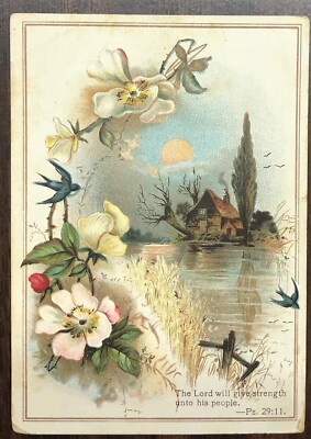 # G2521   VICTORIAN  CARD,   '' THE LORD WILL GIVE STRENGTH UNTO HIS PEOPLE ''
