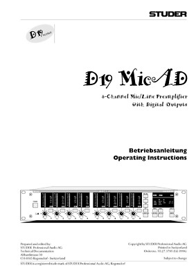 Operating Instructions for Studer D 19 MicAd