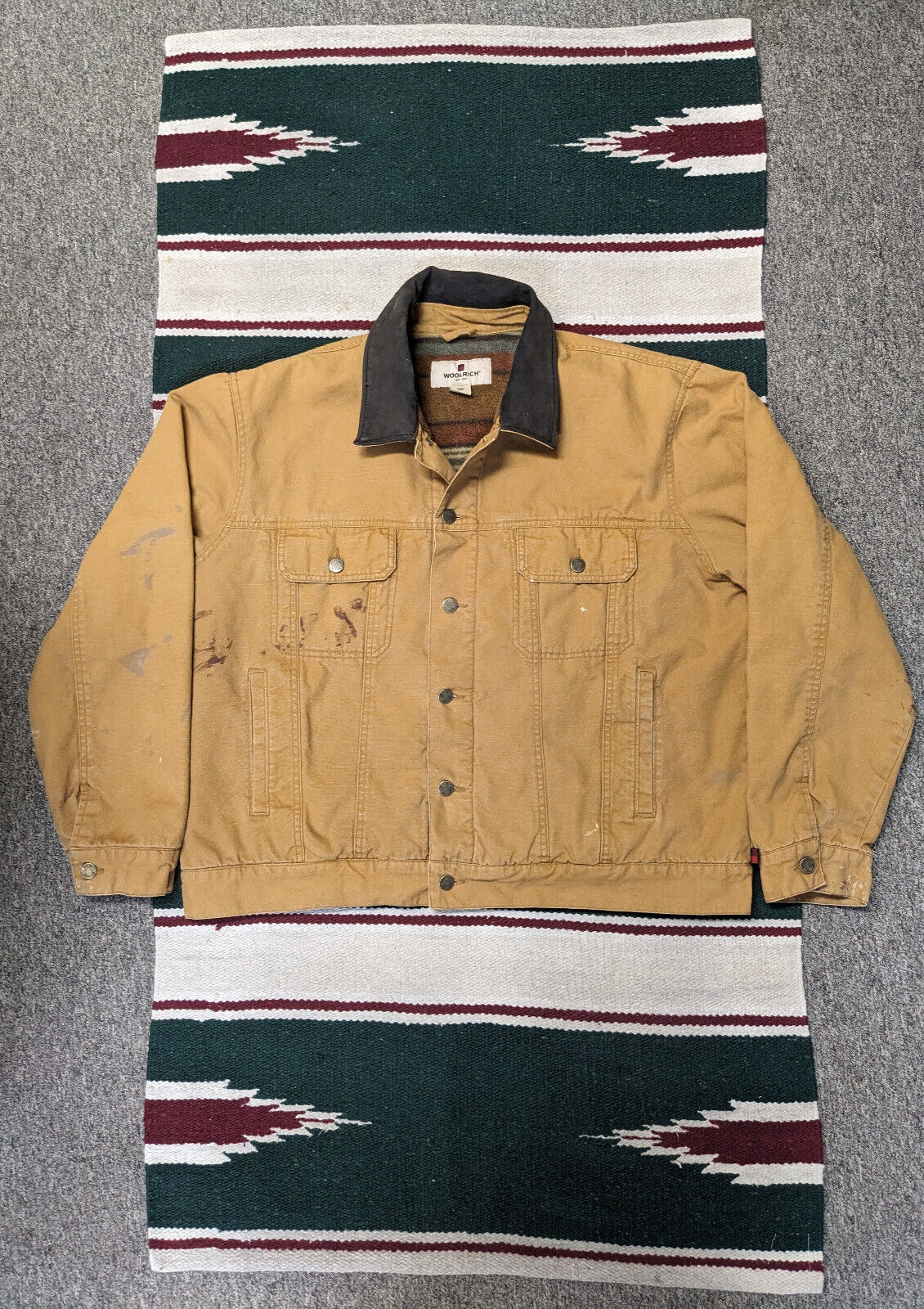 Vintage Woolrich Canvas Trucker Jacket, Size XL, Aztec Vintage Woolrich Canvas Trucker Jacket, Size XL, Aztec
