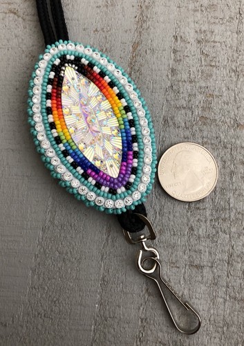 Native American Beaded Turquoise Green Horse Eye ID Badge Lanyard