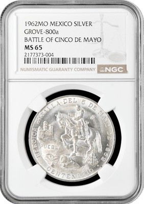 Mexiko Silbermedaille 1962 Mo, NGC MS65, "Schlacht am Cinco de Mayo" GROVE-800a