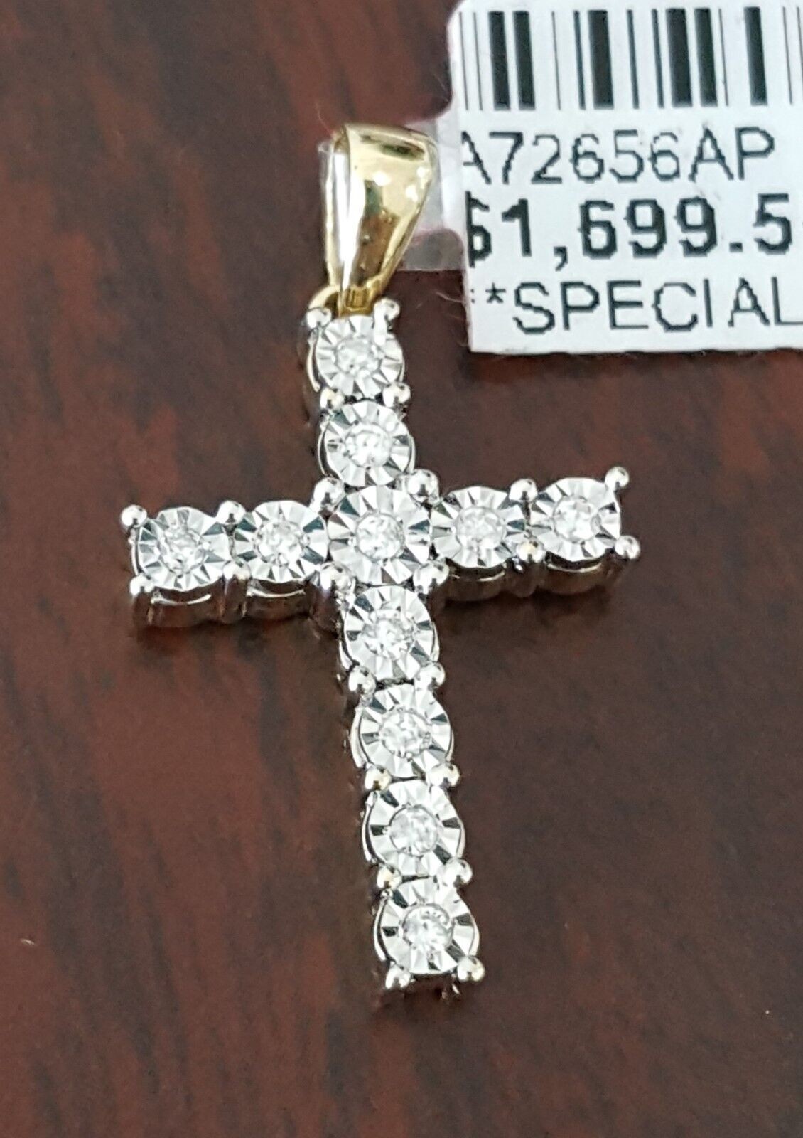 Pre-owned Quality Gold Real Diamond Cross Charm Pendant 10k Yellow Gold 1/6ct Diamond 10kt Men Women