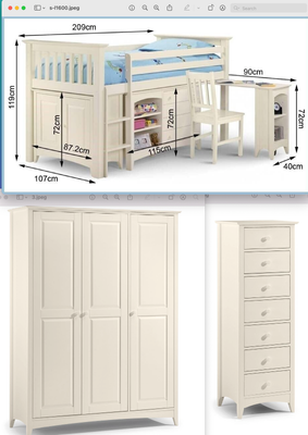 Julian Bowen Cameo Mid Sleeper with CHEST OF DRAWERS and 3 Door Wardrobe set