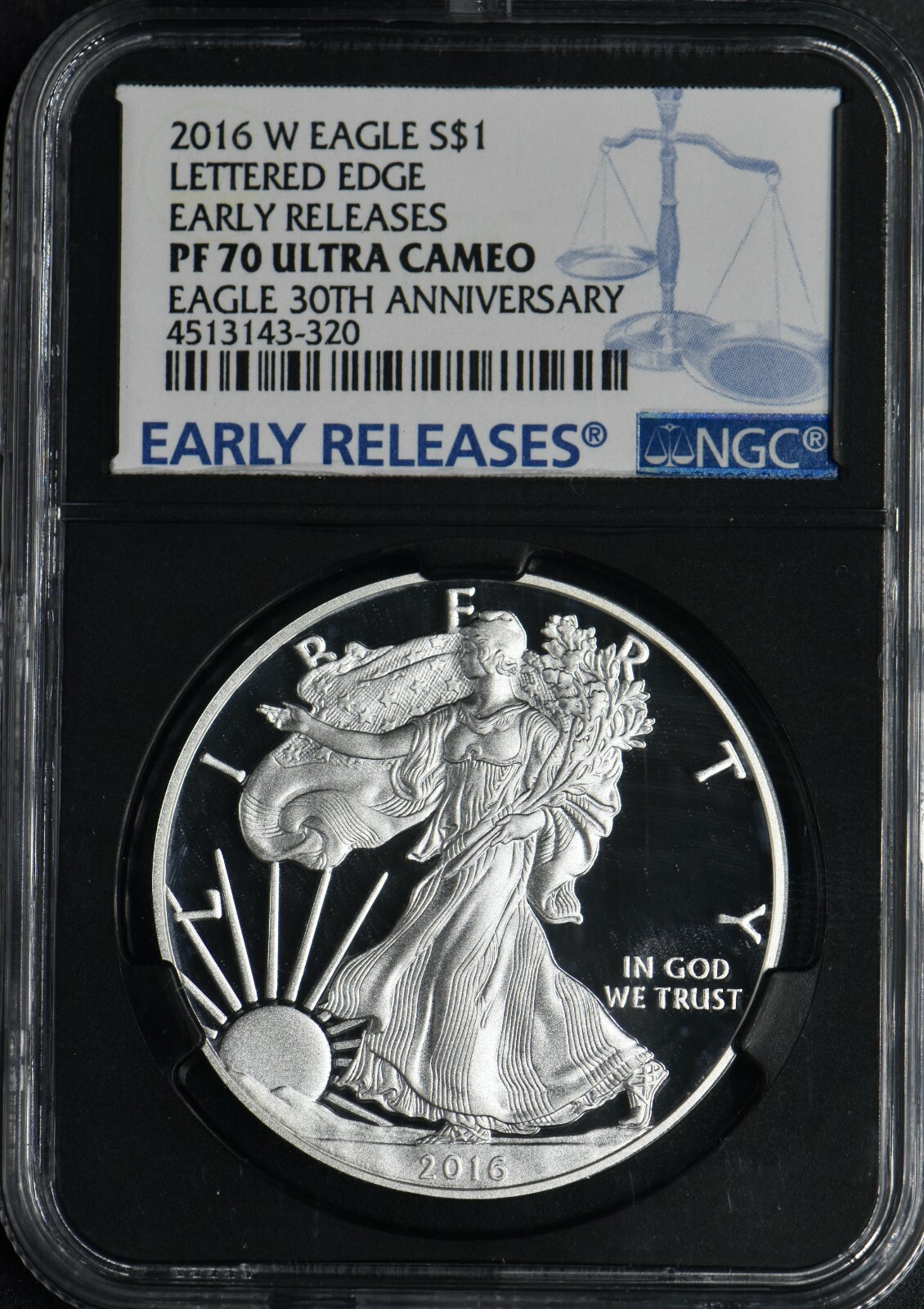 2016 アメリカ イーグル銀貨　PCGS SP70 Lettered Edge 2016-W American Silver Eagle Lettered Edge 30th Anniversary