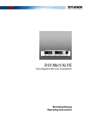 Operating Instructions for Studer D 19 Micvalve