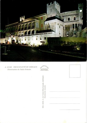 France French Riviera Principality of Monaco Prince's Palace Night VTG Postcard