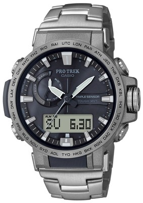 Casio Pro Trek Titanium Bracelet Triple Sensor Atomic Solar Watch Prw 60t 7acr Watchcharts