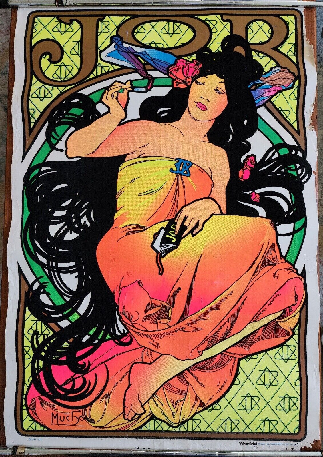1970's JOB Rolling Papers Blacklight wall poster Velva-Print