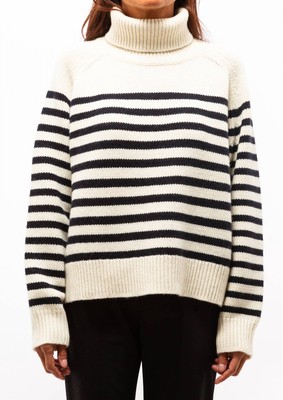 Pre-owned Nili Lotan Gideon Sweater In Ivory/dark Navy Stripe - Size M In White