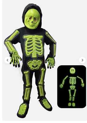 IKALI Kinder Halloween Skelett Kostüm, 3D leuchtet im Dunkeln Gr. 4-6Jahre✅